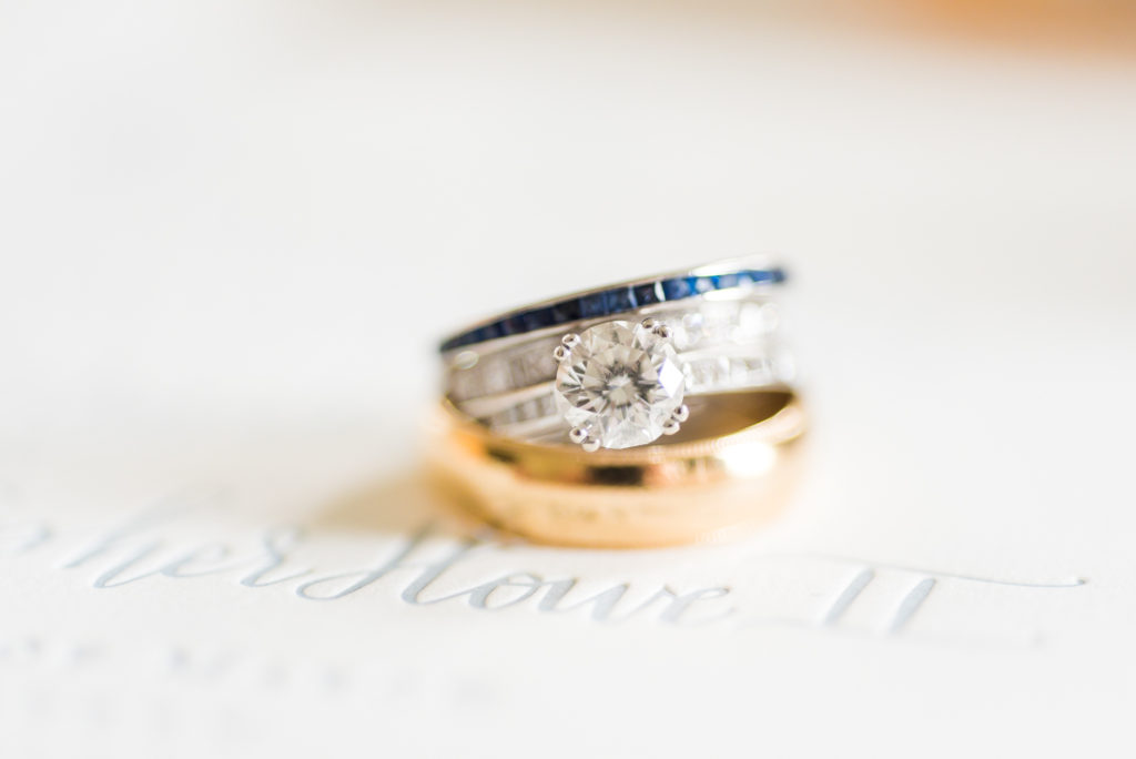 illges house wedding, gold, diamond, and sapphire wedding rings