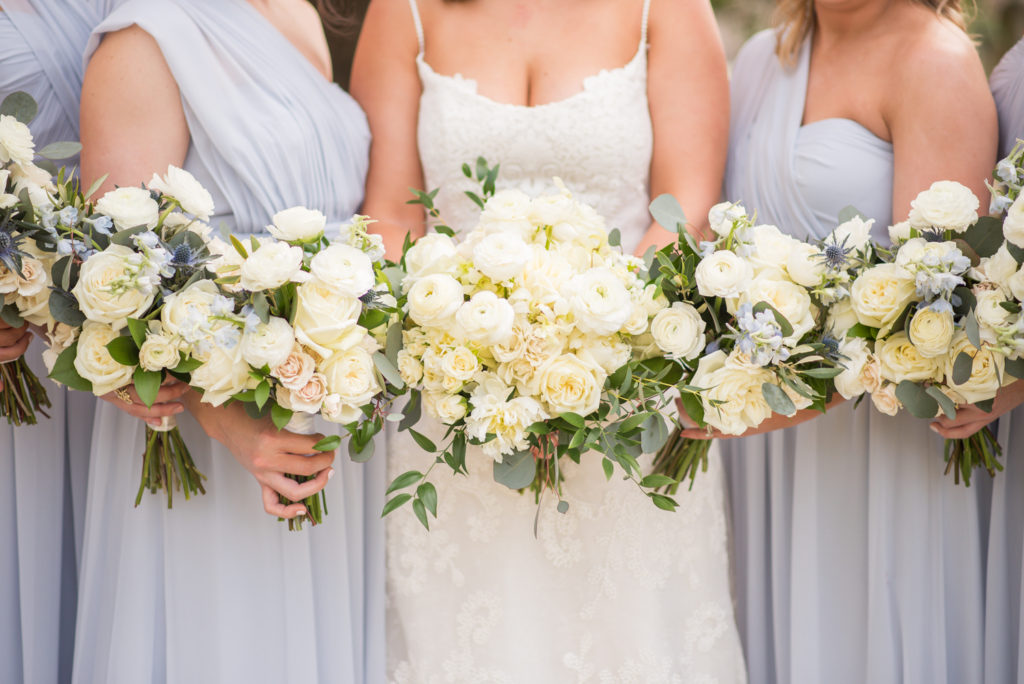 illges house wedding, spring wedding bouquets with white and greenery