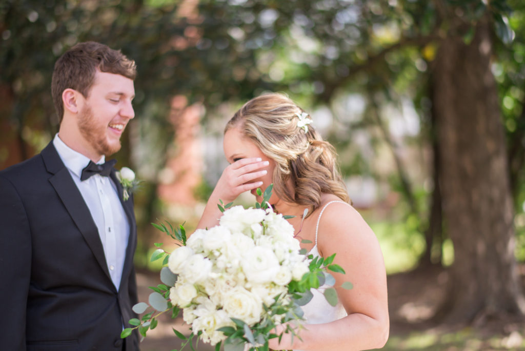 illges house wedding, emotional first look between bride and groom