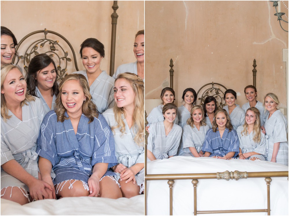 illges house wedding, bridesmaids getting ready in matching robes