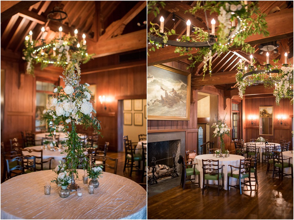 big eddy club wedding, reception details, candle lit ballroom with floral chandeliers