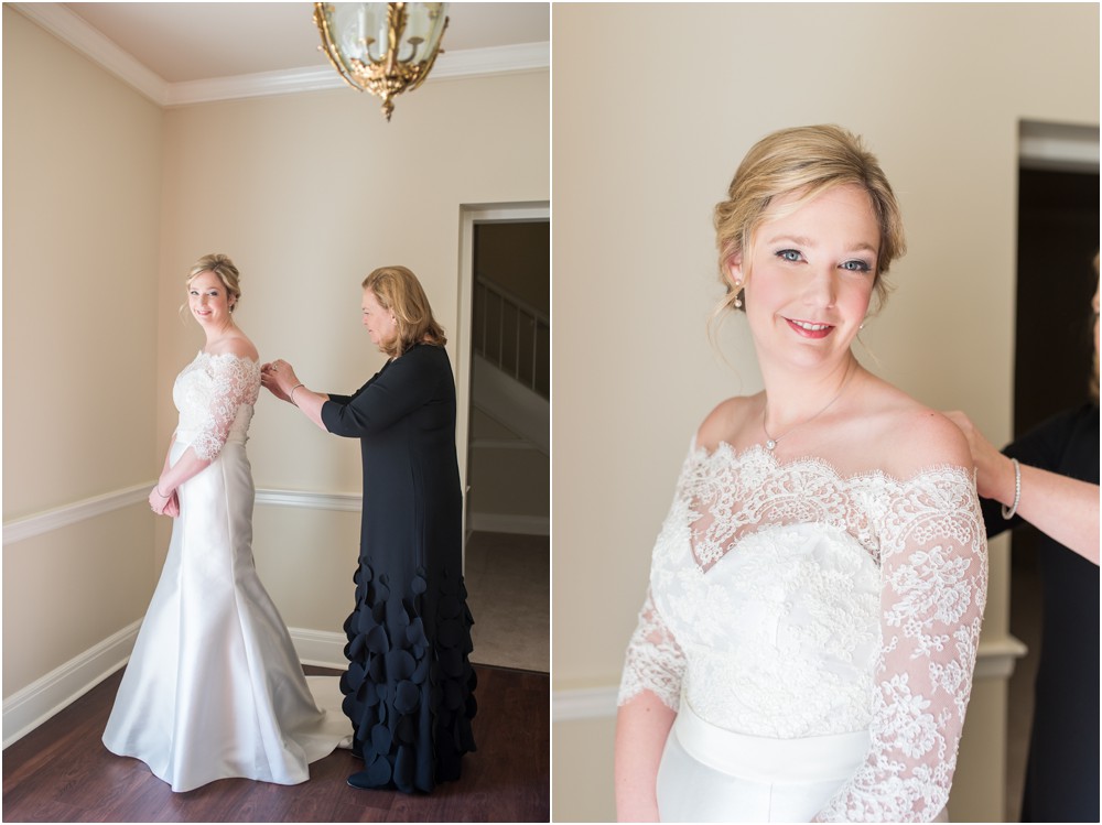 columbus georgia wedding photographer mom helping daughter into bridal gown