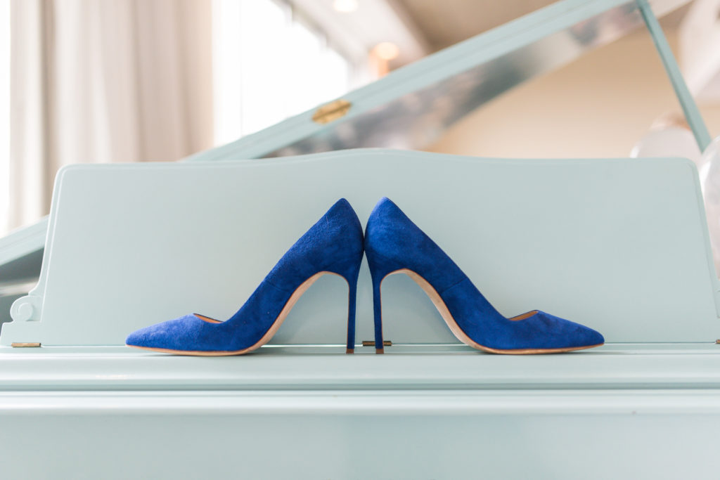 hotel indigo athens wedding - blue wedding shoes