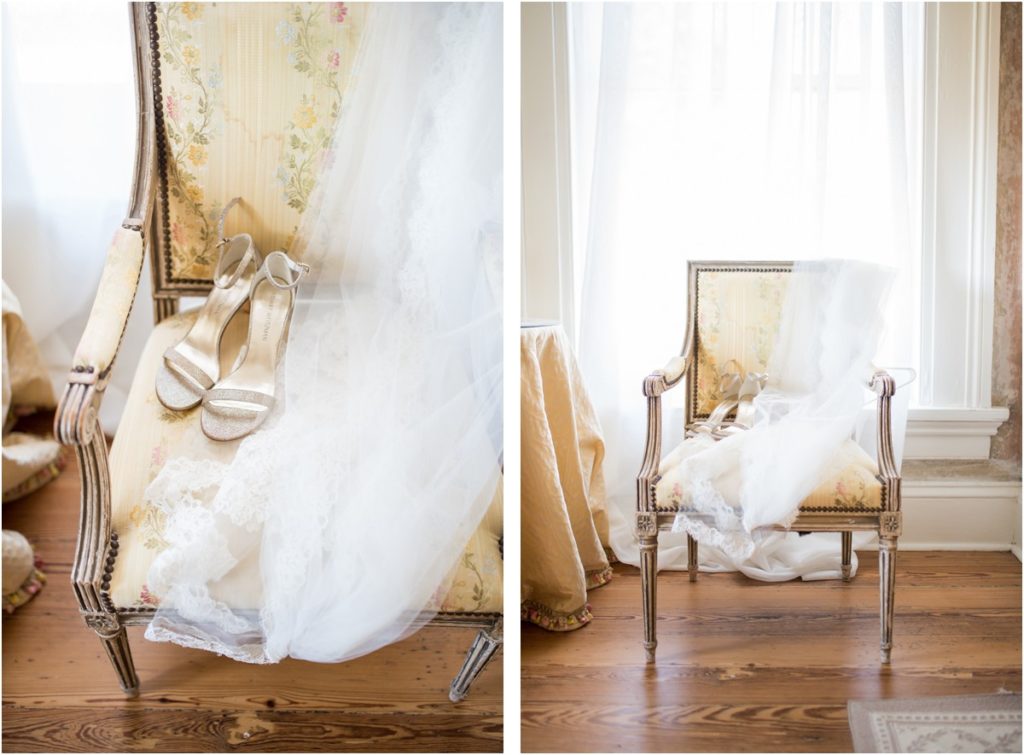 elegant wedding shoes and veil