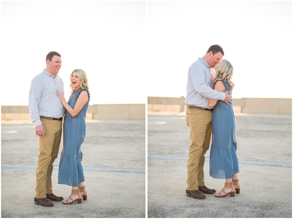 Columbus, Ga Engagement Photographer - Couple on top of rooftop at sunset