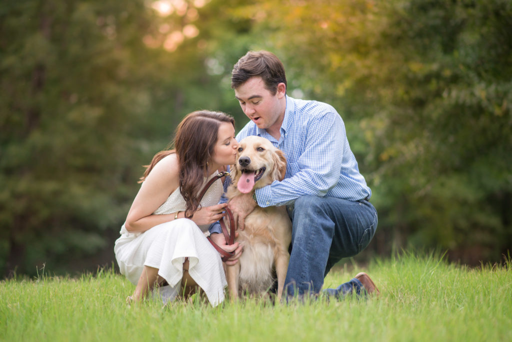 How to photograph couples with dogs - golden retriever with bride and groom