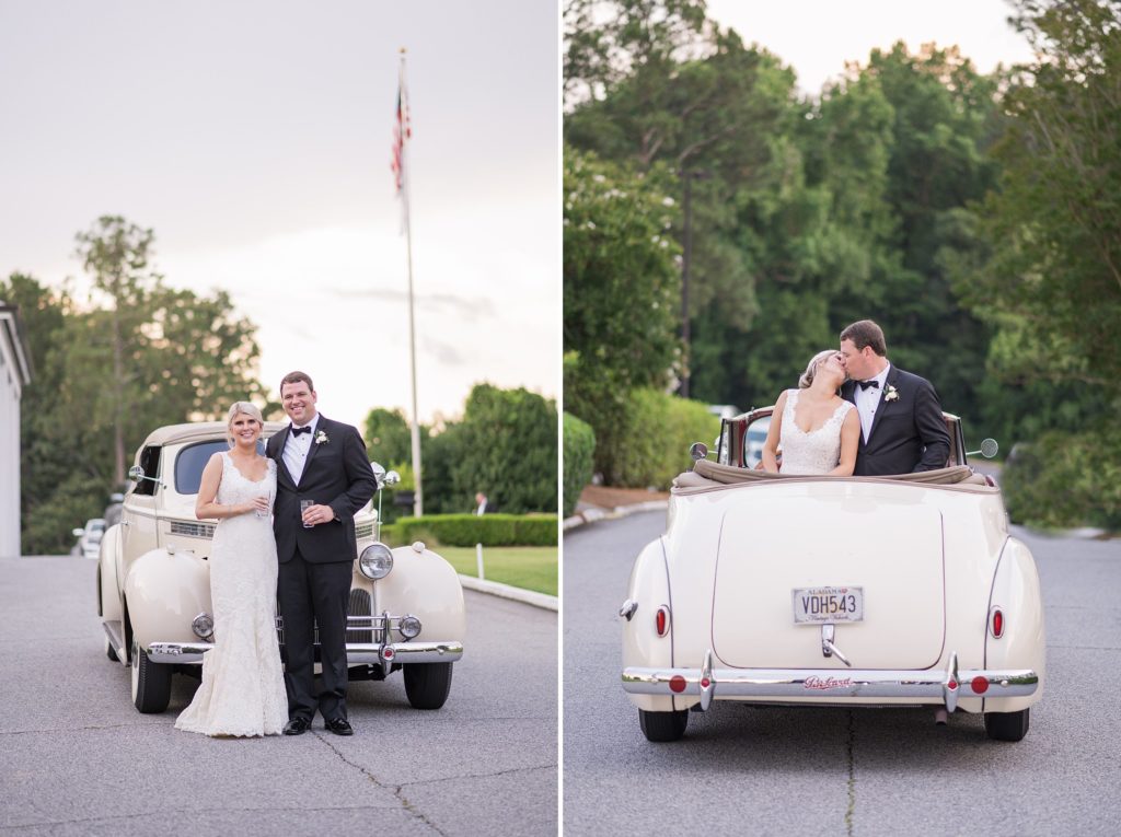 Ginny + Tripp's Country Club of Columbus, Ga Wedding, bride and groom in a vintage packard
