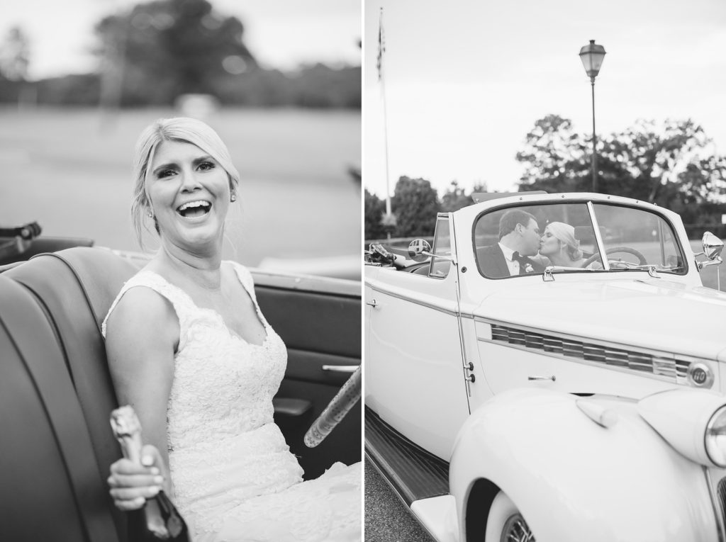 Ginny + Tripp's Country Club of Columbus, Ga Wedding, vintage packard in black and white