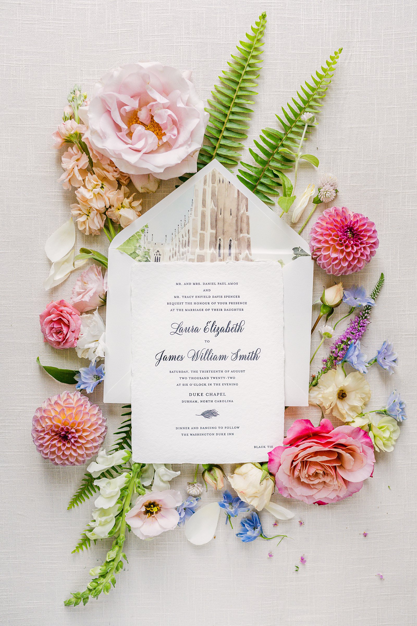 Laura + William's Duke Chapel and Washington Duke Inn Wedding - luxury wedding invitation suite