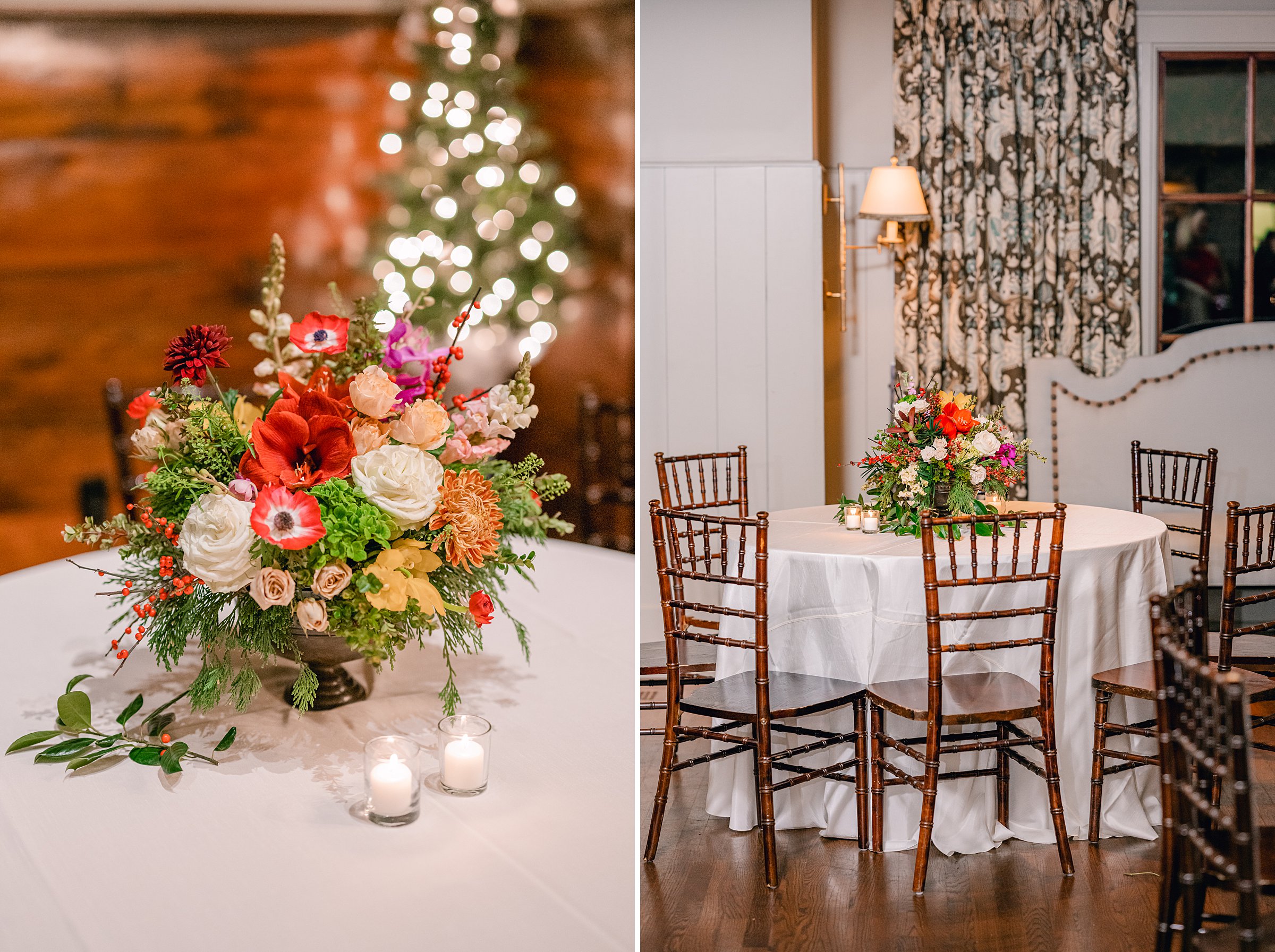 colorful winter wedding in columbus, ga - colorful floral arrangements in the big eddy club with unique florals