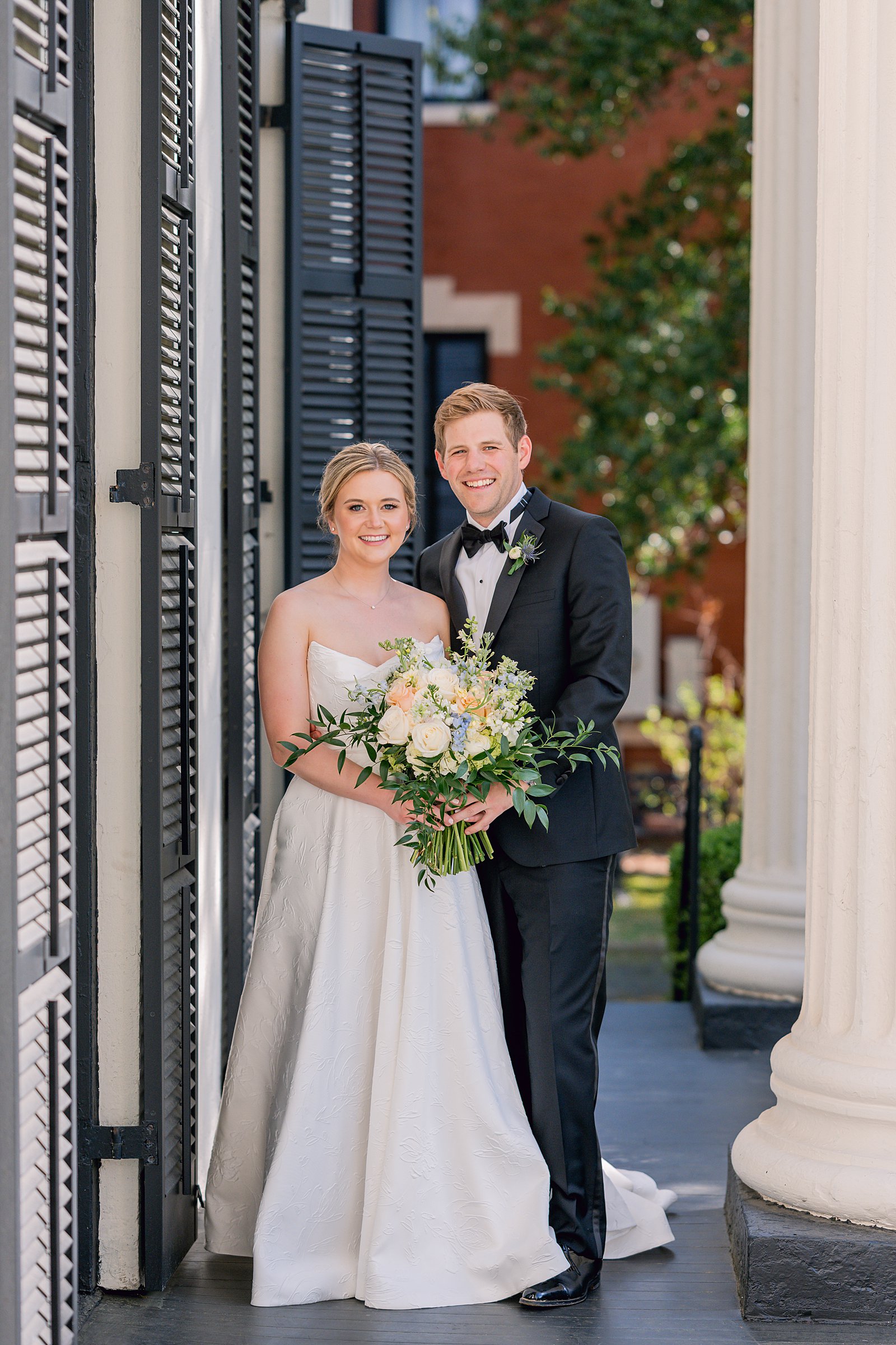 Outdoor Spring Wedding at the Big Eddy Club in Columbus, Ga bride and groom smiling 