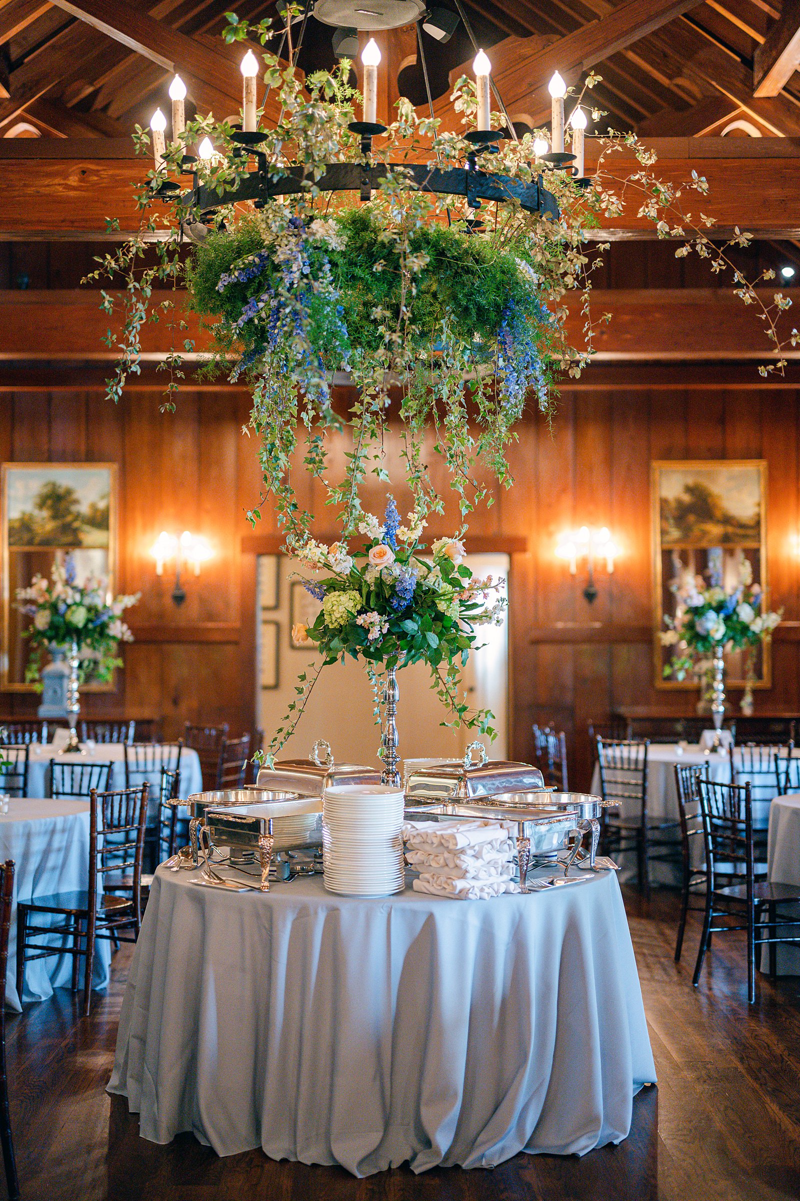 Outdoor Spring Wedding at the Big Eddy Club in Columbus, Ga large floral chandelier 