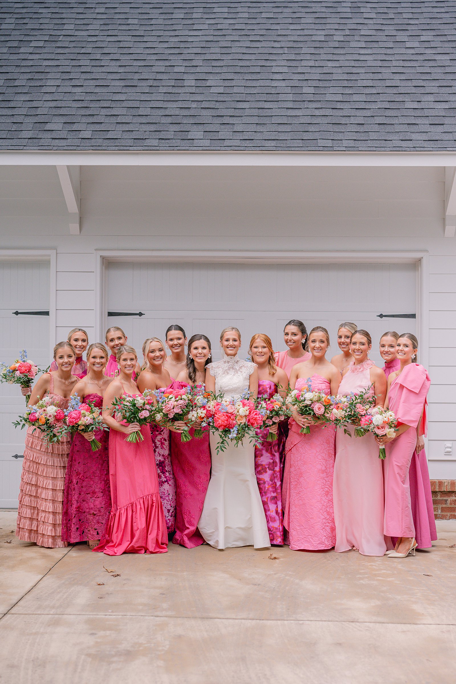 Albany, Ga Wedding at Double Gate Country Club - all pink bridesmaids dresses