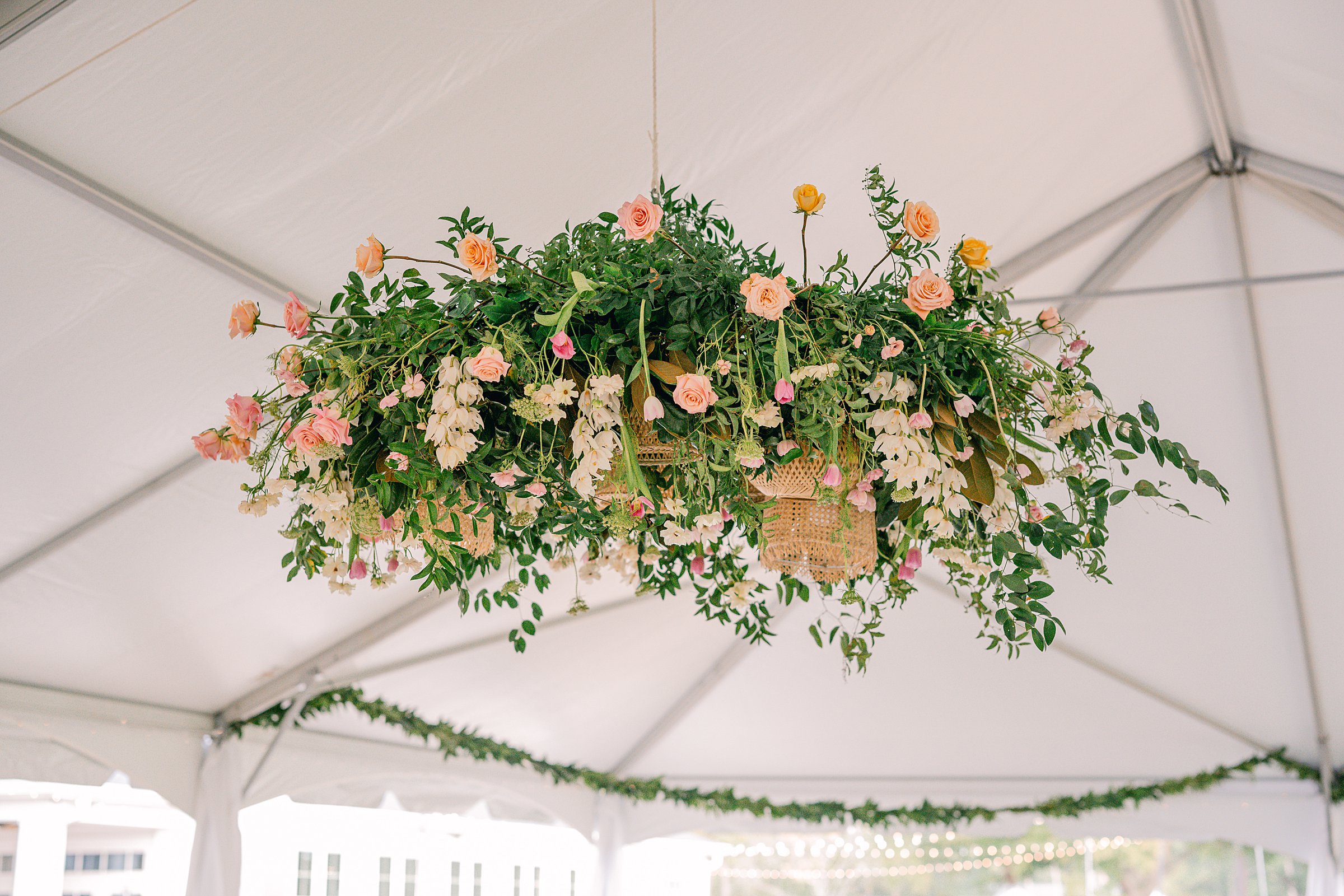 Albany, Ga Wedding at Double Gate Country Club - floral chandelier over dance floor 